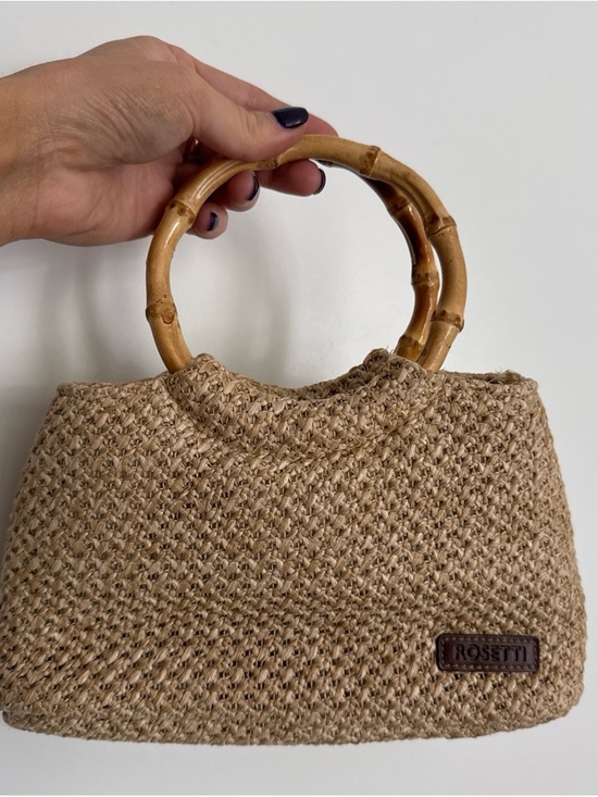 Zara Handbags - Beige Woven Shoulder Bag with Bamboo Ring Handles